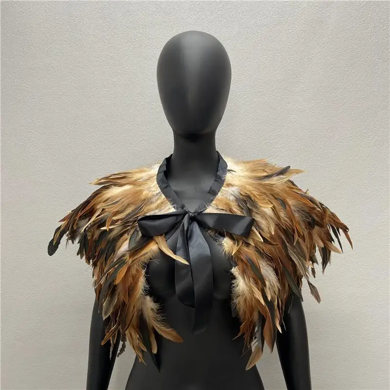 Hals Schals Frau Schal Frauen Gothic Style Schals Truthahn Kleid Cape Halloween Pelz Schal Feder Hochzeits feier Schal Cosplay – Detail 5