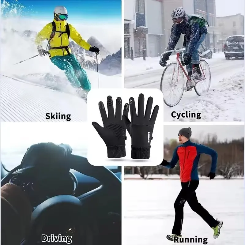 Winterwarme waterdichte fietshandschoenen met volledige vingers, touchscreen, compatibel met fleece gevoerd, antislip voor buitensporten, hardlopen, skiën