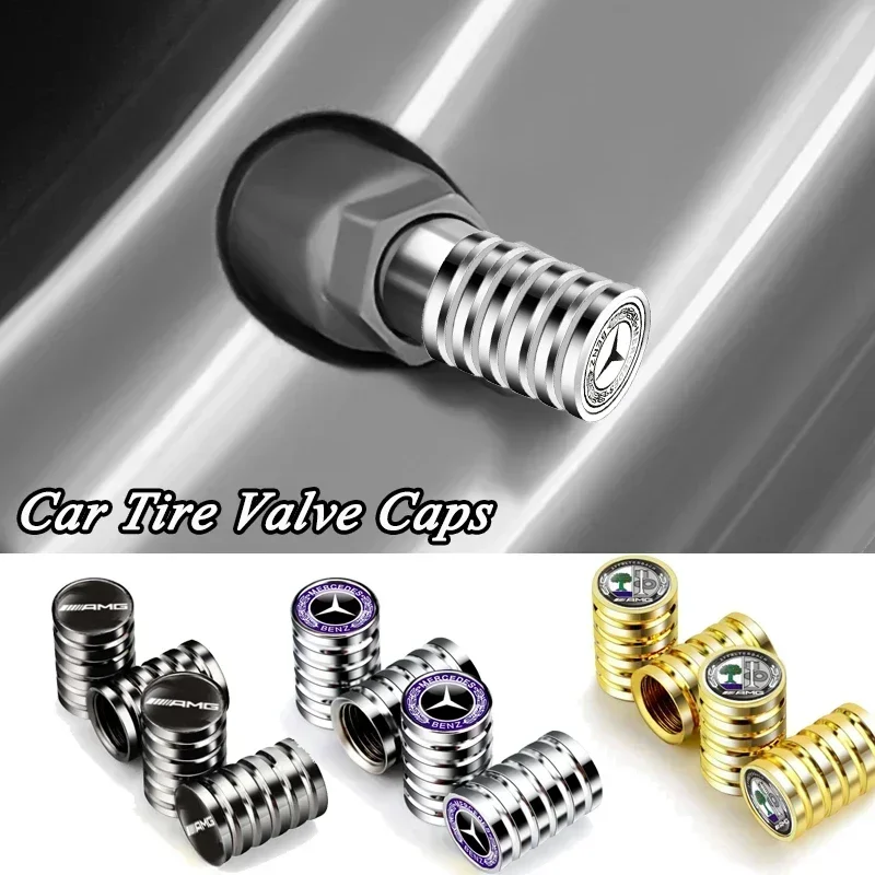 4PCS Car Wheel Tire Valve Caps Tyre Rim Stem Cover For Mercedes Benz AMG W212 W202 W211 W210 W204 W205 W176 W206 CLA CLS GLK SLS