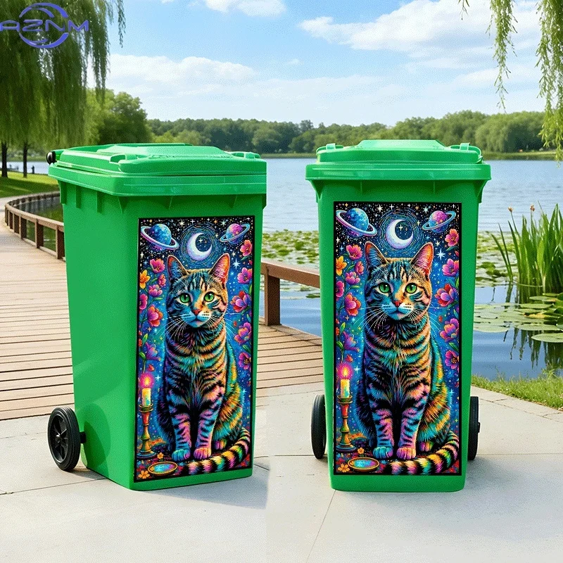 [2D Flat Printing]1pc Trash Can Sticker[Title Has Been Translated, Do Not Change] Starry Night Cat Spirit Theme Design Wall St