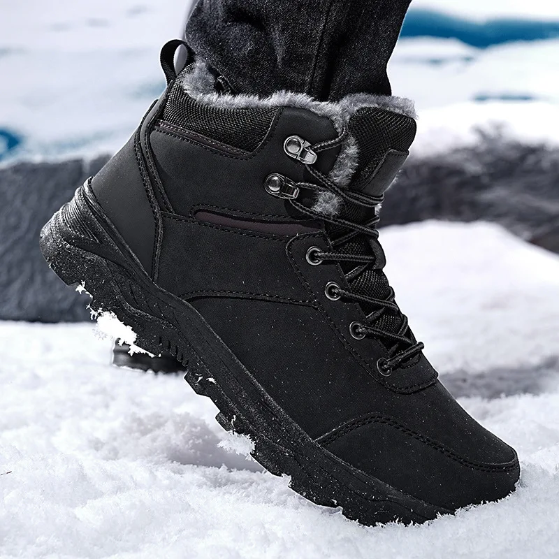 Large Size Winter Velvet Sports Cotton Shoes Men Warm Snow Boots Outdoor Hiking Shoes Anti-cold Shoes Non-slip Waterproof  Soft