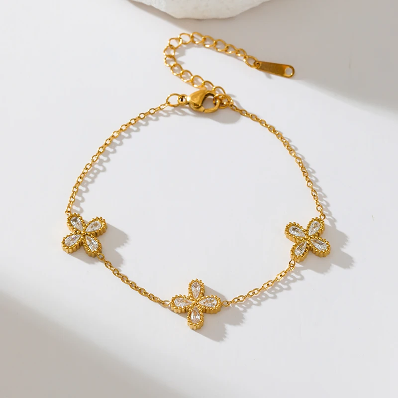 GANPUP 316L Edelstahl Blume Zirkonia Halskette Armband Ohrringe Set Statement 18K PVD vergoldet Stilvoller Schmuck Geschenk – Detail 16