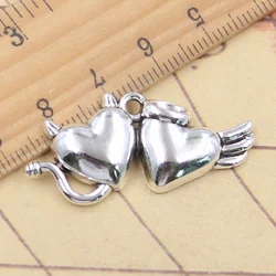 10pcs Charms Angel Demon Heart 20x39mm Tibetan Silver Color Pendants Antique Jewelry Making DIY Handmade Craft