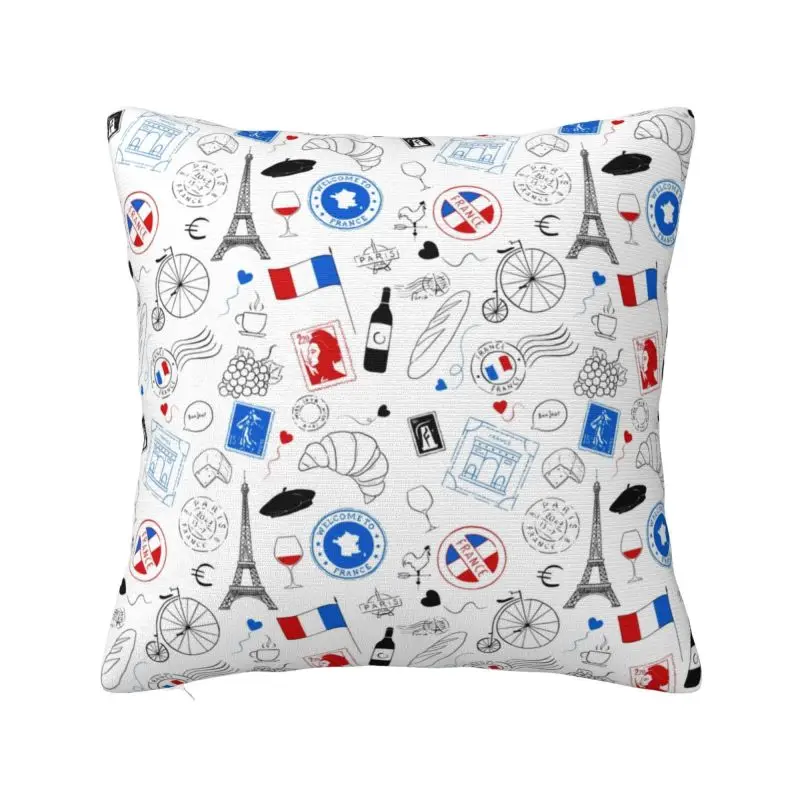 Custom Passport To France Pillow Case 45x45cm for Living Room Eiffel Tower Paris Love Luxury Cushion Cover Soft Pillowcase