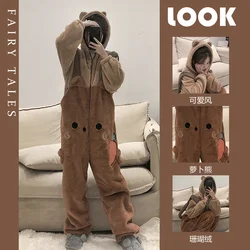 Karikatür polar pijama pazen Anime yetişkinler hayvanlı pijama Set kadın erkek sıcak kış ayı pijama Cosplay