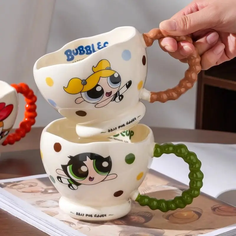 The Powerpuff Girls Blossom Bubbles Buttercup كوب سيراميك لطيف عالي القيمة عكس الفتيات المنزل مكتب فنجان القهوة هدايا العيد