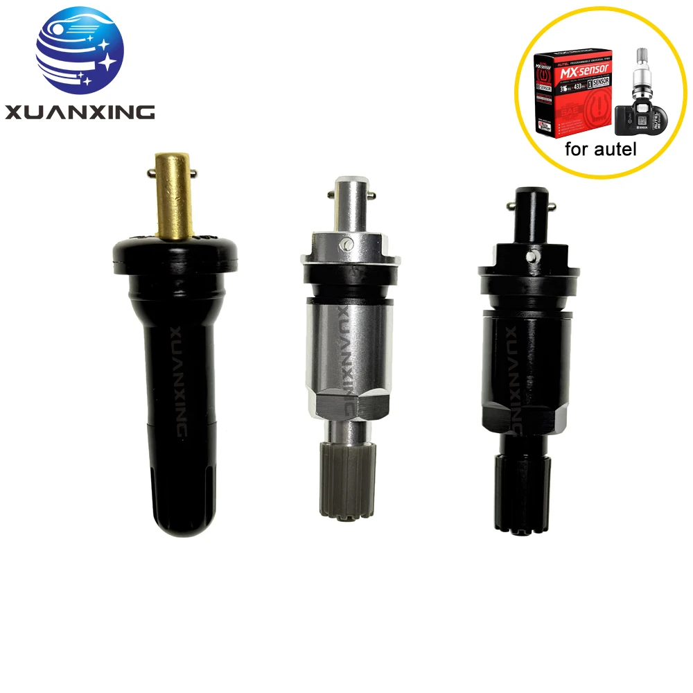 4 szt. Trzpień zaworu opony wciskany metalowy gumowy czarny TPMS do czujnika Autel MX