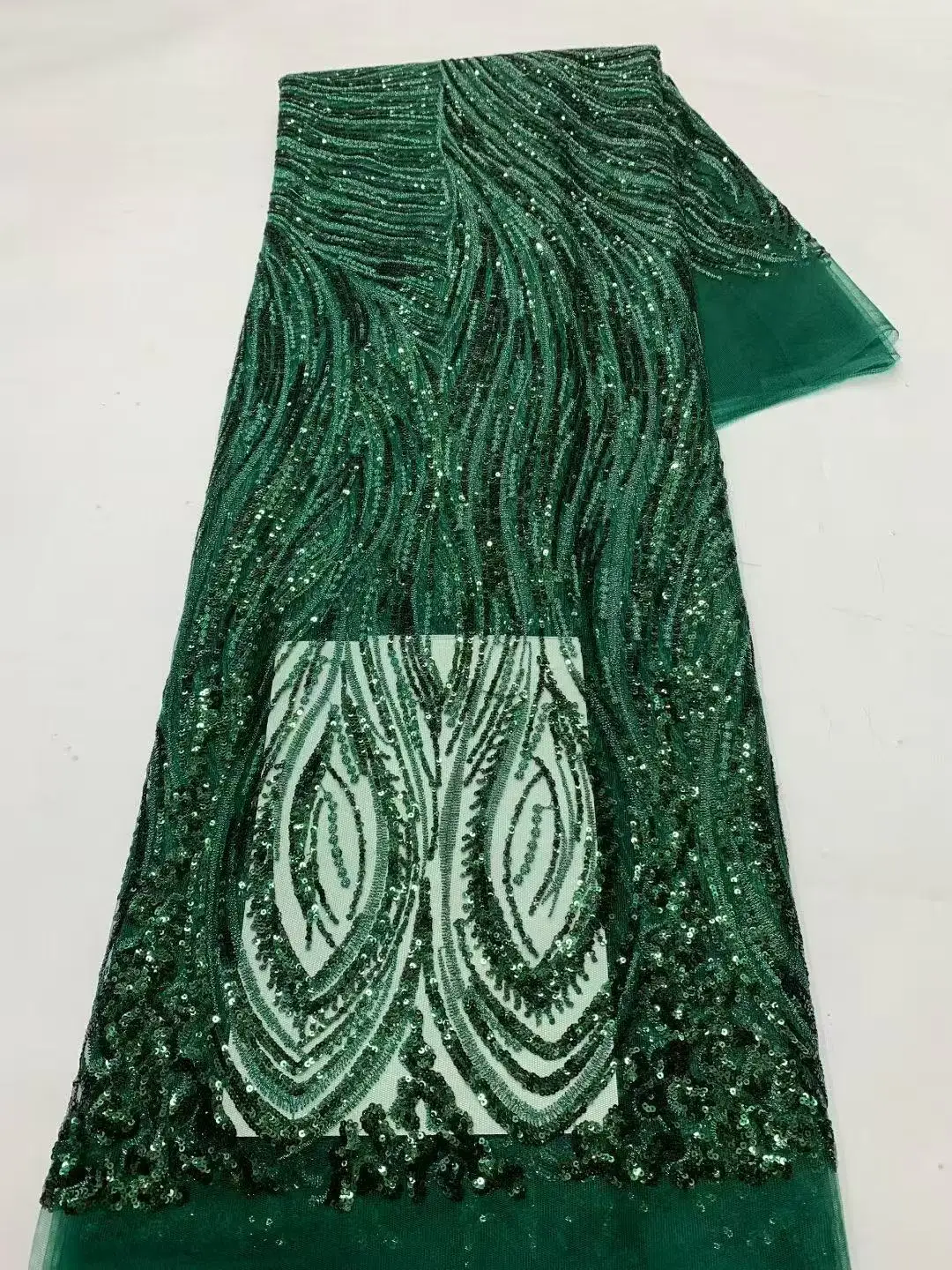 

Luxury Sequence Lace Fabric 5 Yards High Quality Sequins Embroidery African Lace Nigerian Wedding Asoebi Dress Sewing