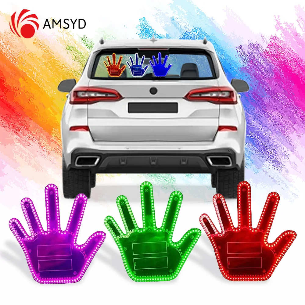 Colorful Car LED Illuminated Men Gesture Light Hands Up Finger Lamp With Remote Control Exterior Funny Decoration Accessories