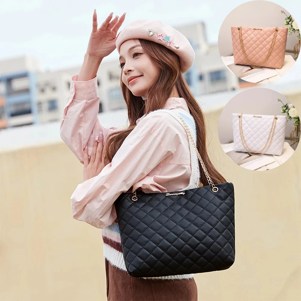 Fashion sense diamond bags large bag chain bag women's large capacity shoulder bag senior shoulder women's bag niche soft solid