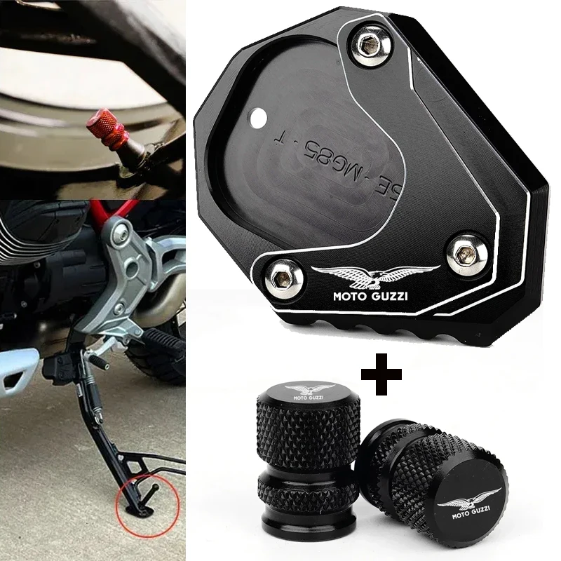 For Moto Guzzi V8S TT V85TT 2020-2022 2021 V85TT CNC Motorcycle Accessories Kickstand Foot Side Stand Enlarger Pad Valve Caps