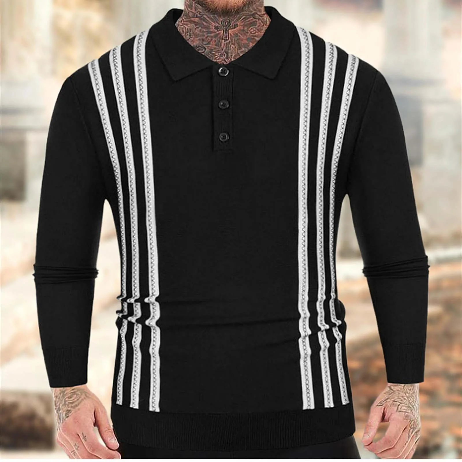 

Men's Leisure Shirt Spring Autumn Stripe Long Sleeve New Knitted Shirt Spliced Colored Business High Quality Thin Shirts Pullove