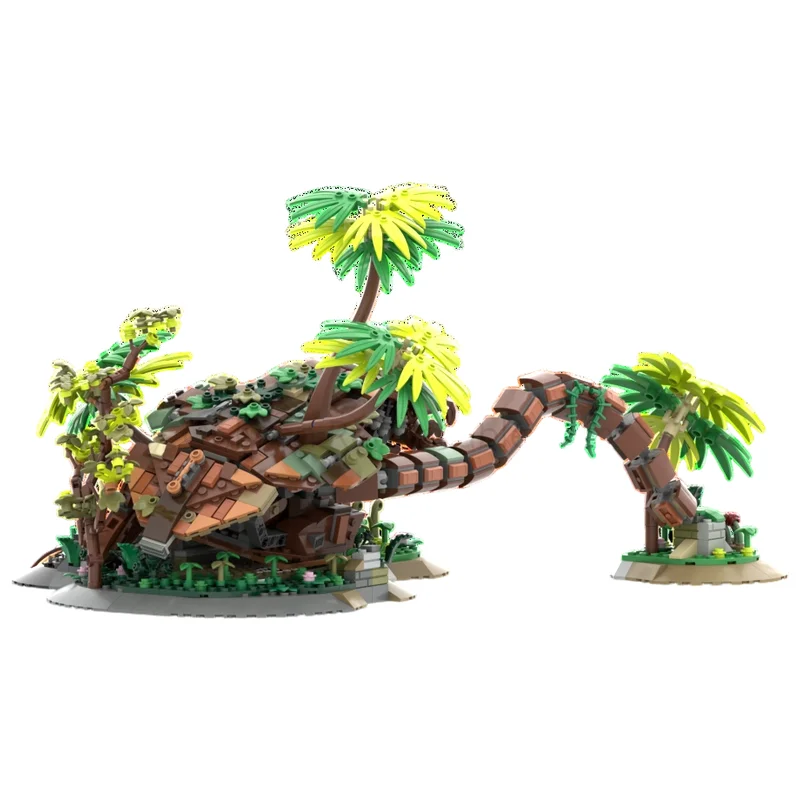 MOC Building Blocks Futuristic Machine Ruin Vine Covered Armor Post Apocalyptic Wreck DIY Brick Kit Desktop Scene Ornament