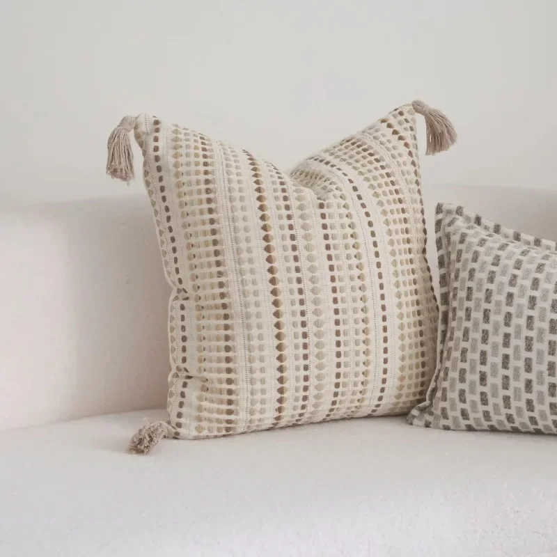 Retro Striped Jacquard Yarn-dyed Cushion Cover Cotton and Linen Pillow Case Wabi Sabi Pillow Covers Decorative Modern Home Decor