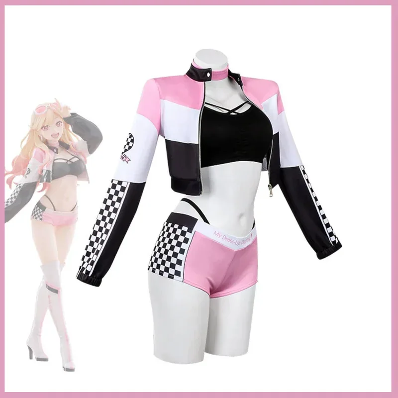

Anime My Dress-Up Darling Kitagawa Marin Cosplay Costume Pink Racing Coat Shorts Wig Woman Sexy Carnival Christmas Suit cm;5