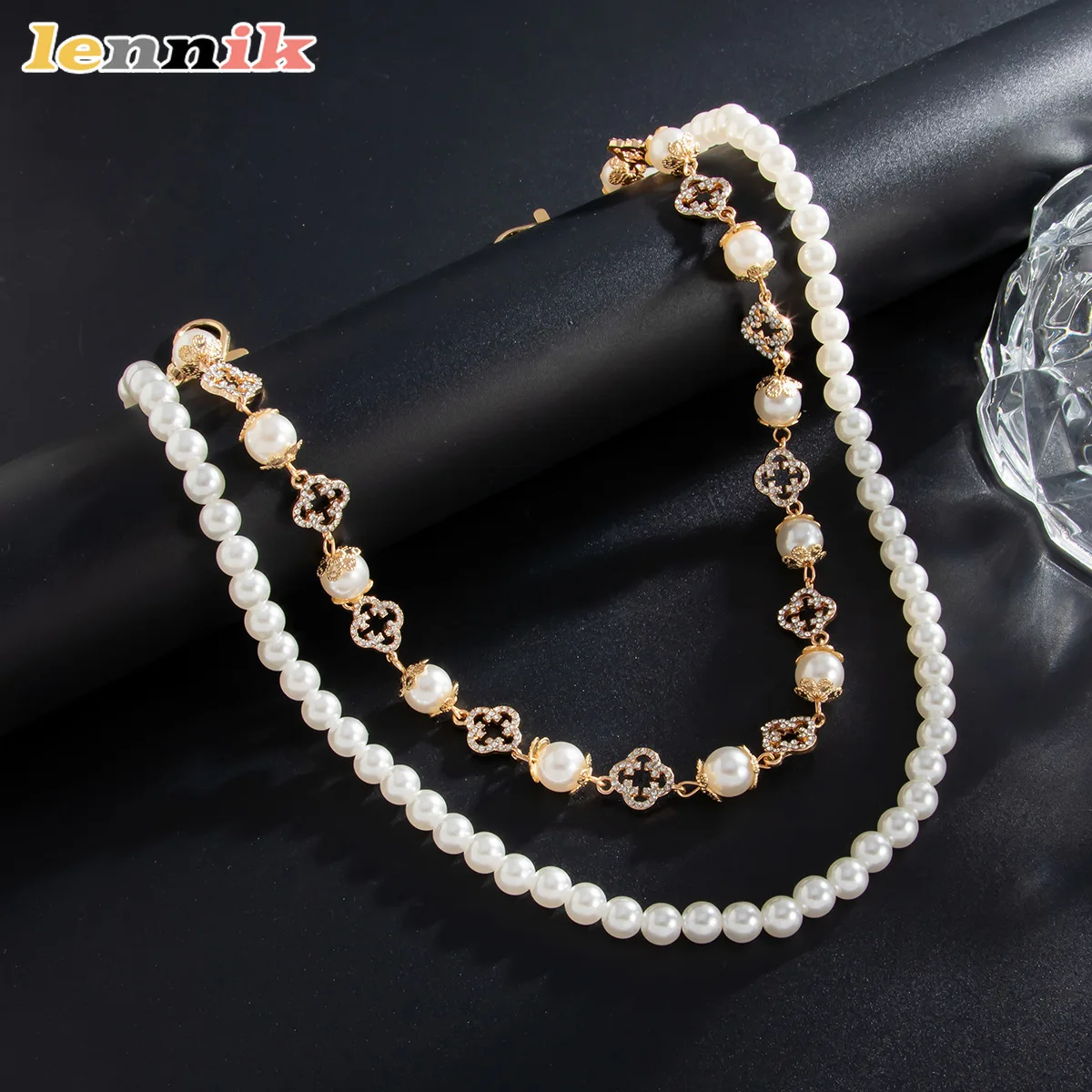Punk Style Jeans Chain, Imitation Pearl Drop with Crystal Flower Accessory,, Men's Niche Hip Hop Jewelry,Cross-Border Streetwear