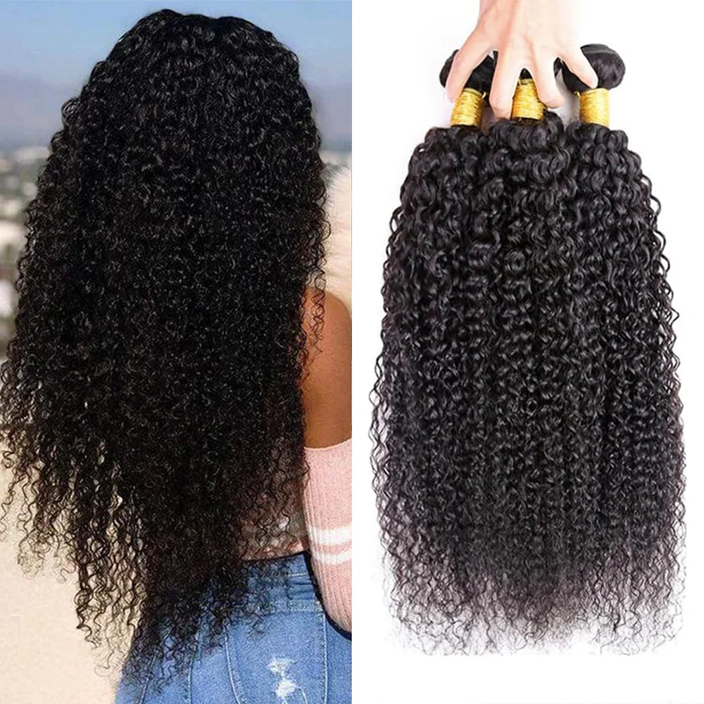 Mongolian Curly Hair Weave Bundles Virgin Kinky Curly Human Hair Bundle 100% Unprocessed Hair Extensions Natural Black Color