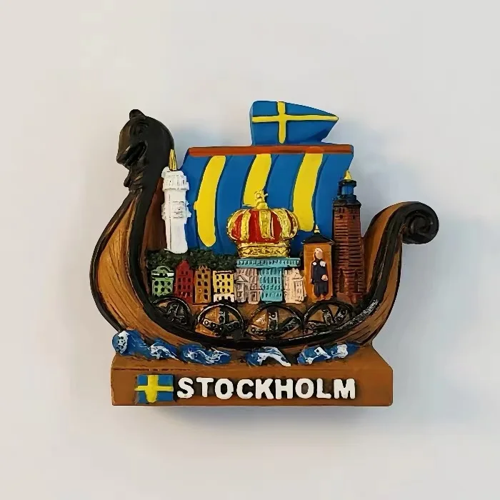 Stockholm, Sweden Tourism Commemorative Sailing Handmade Painting Decoration Crafts Magnetic Refrigerator Sticker Gift