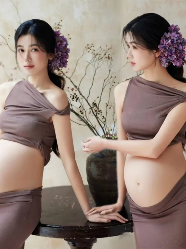 

Studio New Fashionable Maternity Photography Clothes Set High-End Vintage Feel Home Comfortable Maternity Wear for Moms