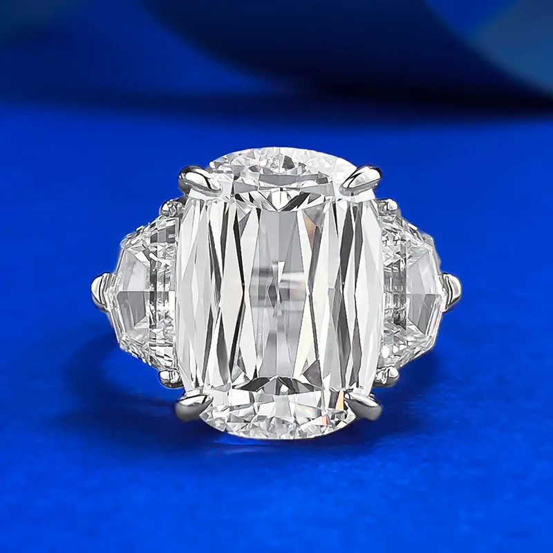 S925 silver imported high carbon zircon inlay 10 * 14mm prism cut fat square ring women's jewelry