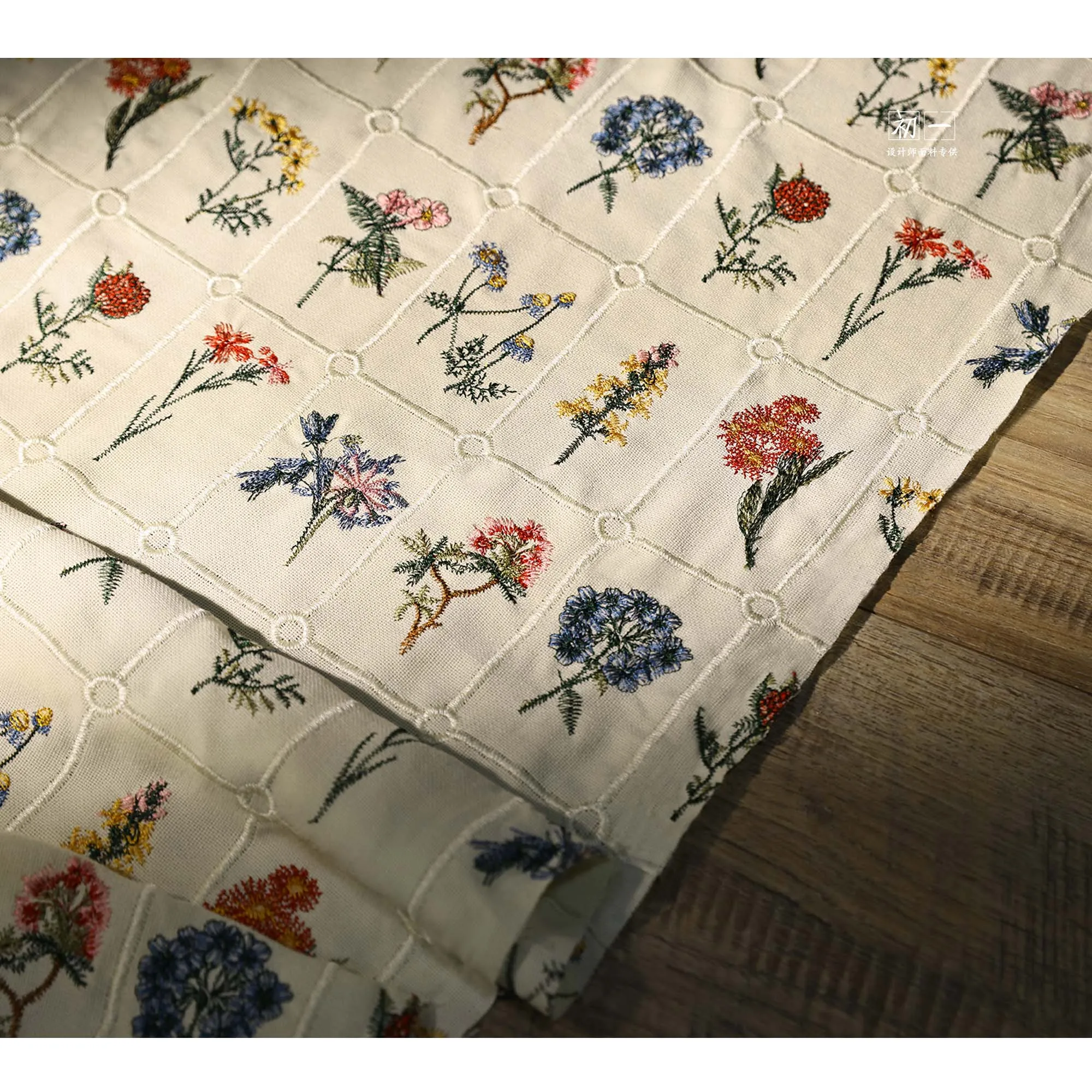 Plant Embroidered Plaid Embroidered Cloth Pastoral Style DIY Decoration Skirt Clothing Design Fabric