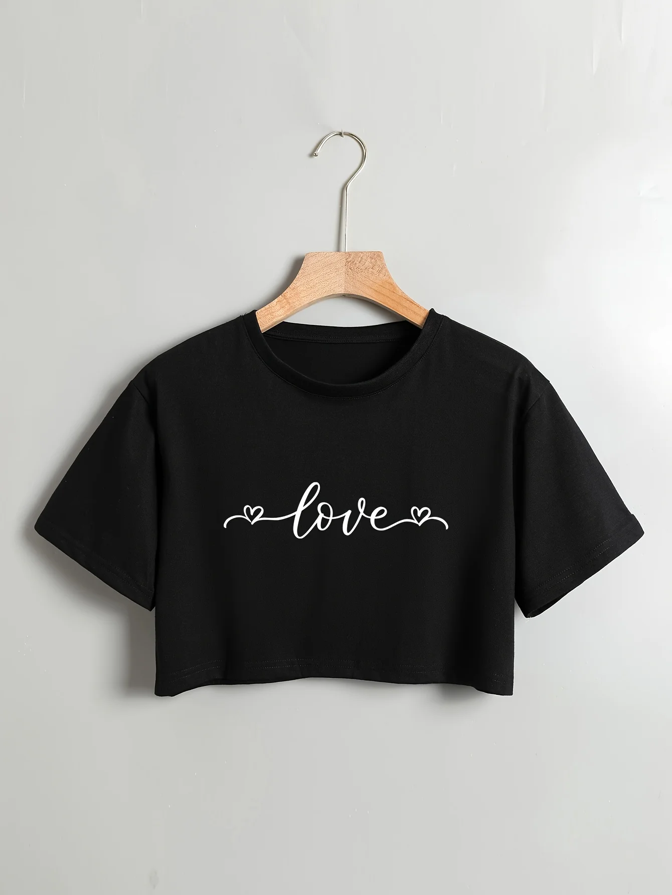 

Letter Print Crew Neck Pullover T-Shirt, Casual Short Sleeve Crop T-Shirt For Every Day, Women's Clothing