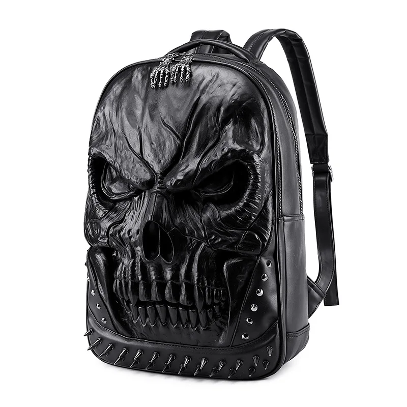 Men Backpack 3D Skull Steampunk Laptop Bag Women Large Capacity Travel-Bag Male Thick Leather Rivet Schoolbag  Teenagers Bagpack