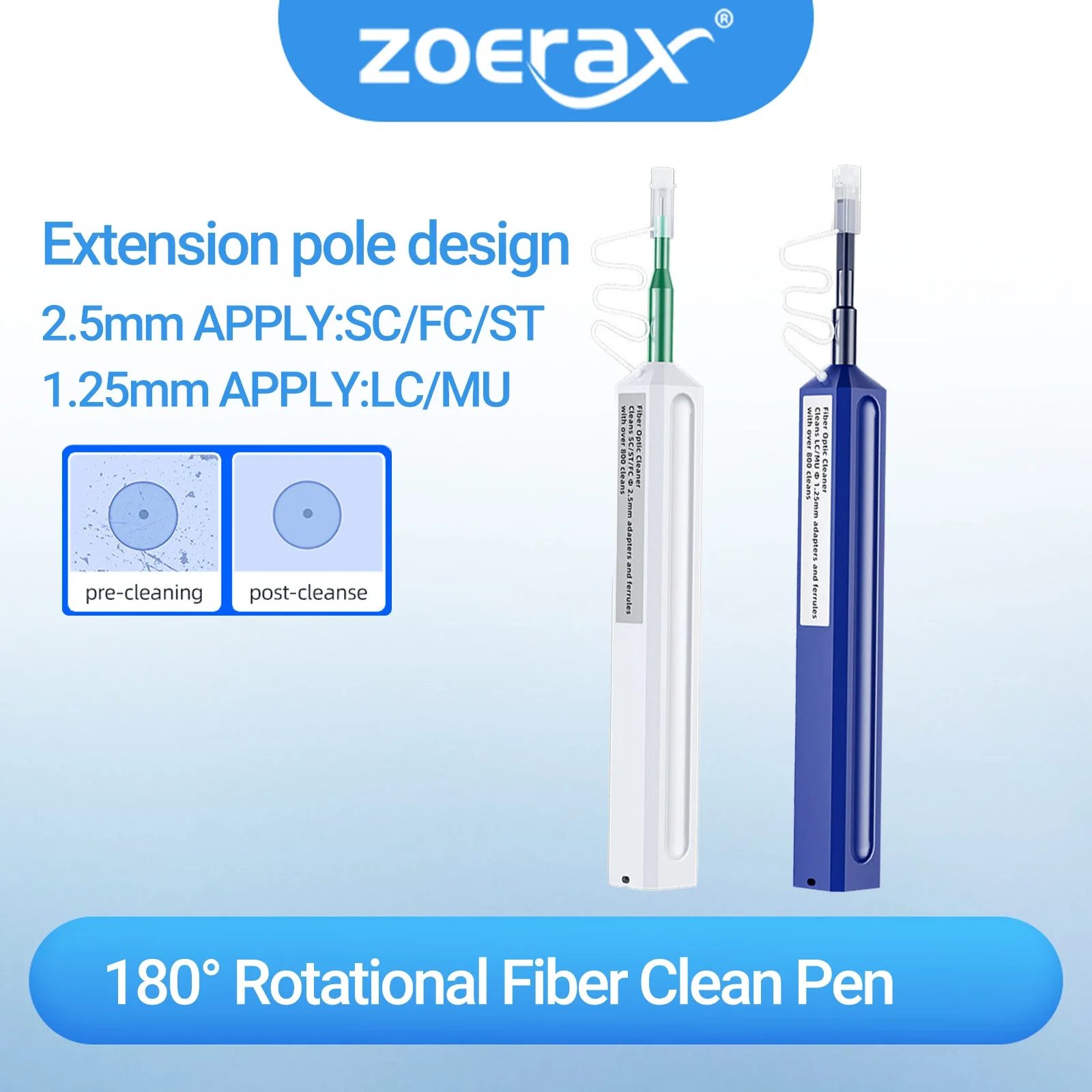 ZoeRax Fiber Optic Cleaner Pen 800 Cleans SC FC ST LC MU Connector Cleaner for Network Fiber Maintenance
