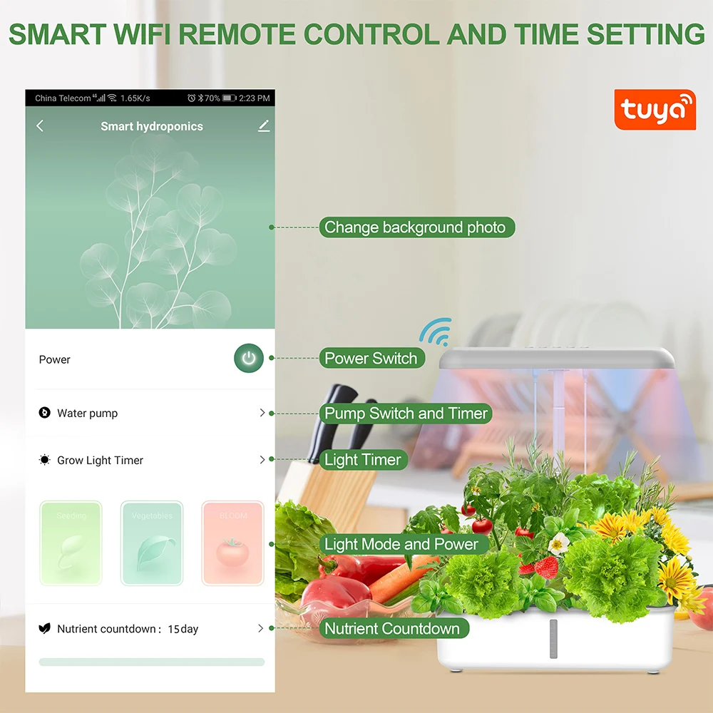 Intelligentize WIFI Hydroponic Growing System Indoor Garden Vegetable Flower Herb Grow Kit with LED Grow Light Germinate Planter