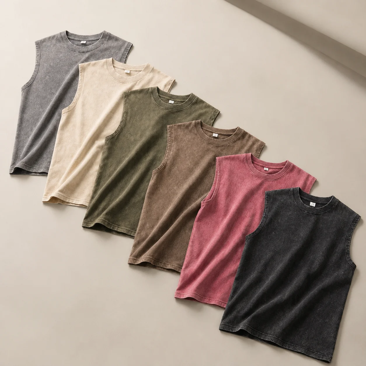 Men Retro Washed Sleeveless T Shirt 230G Cotton Tank Top Summer Loose Muscle Gym Workout Running Beach Streetwear Tee