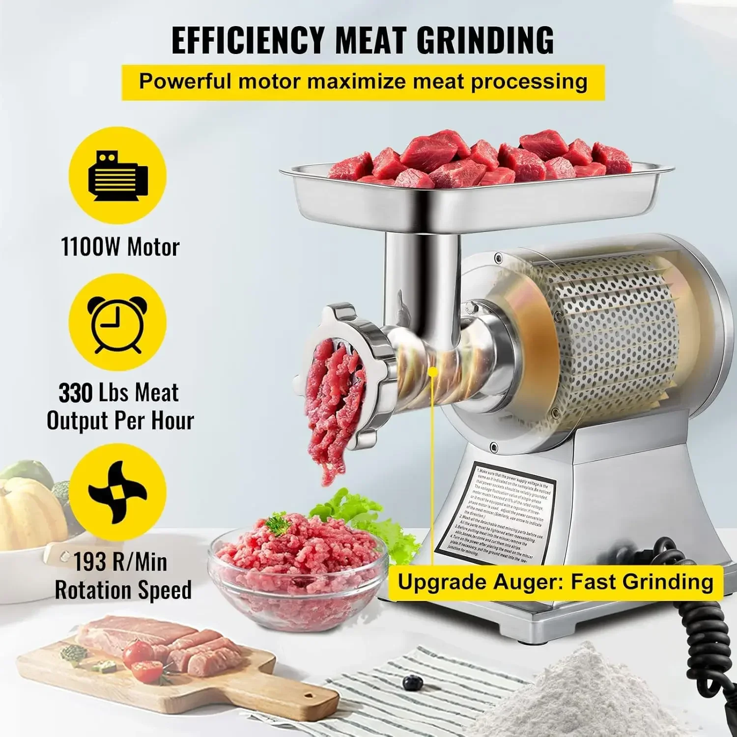 

Xmsj.commercial Grinder, 550lb/h 1100w Electric Meat Mincer, Heavy Duty Industrial Mincer Machine