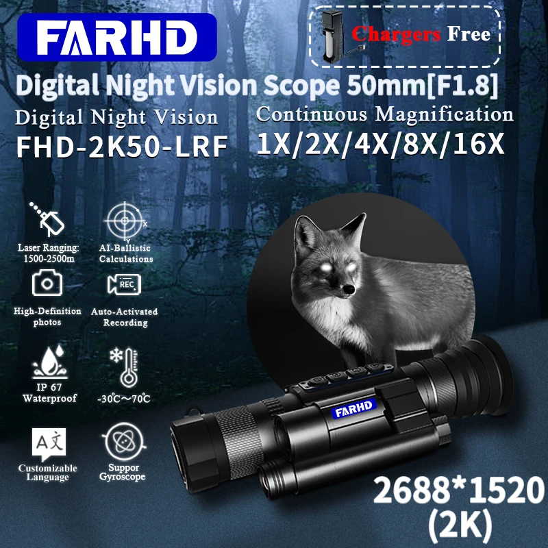 FHD-2K50-LRF Night Vision Scope for Hunting or Camping Telescope Rangefinder Function