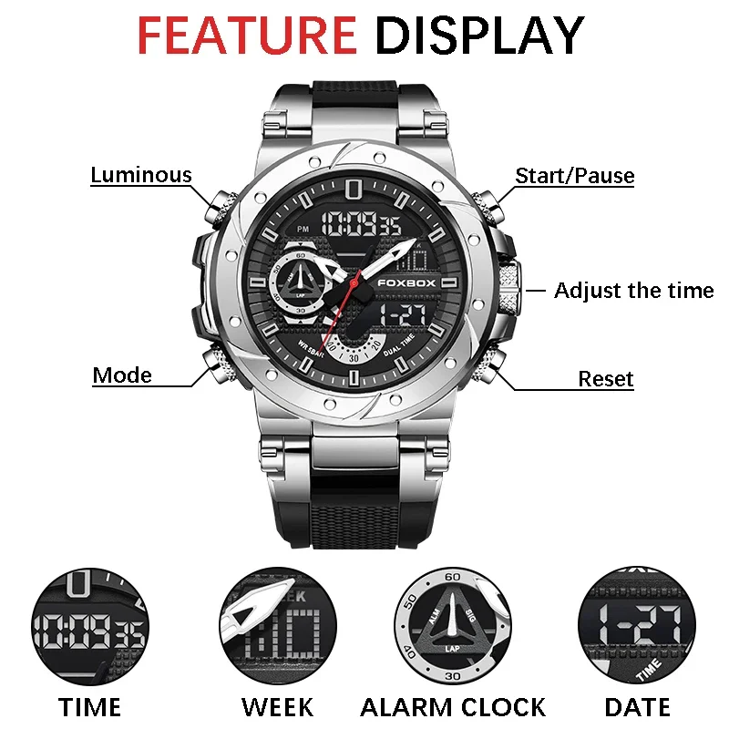 LIGE Brand Fashion Electronic Man Watch Military Silicone Casual Sport Waterproof Watches for Men Dual Digital Display Clock+Box