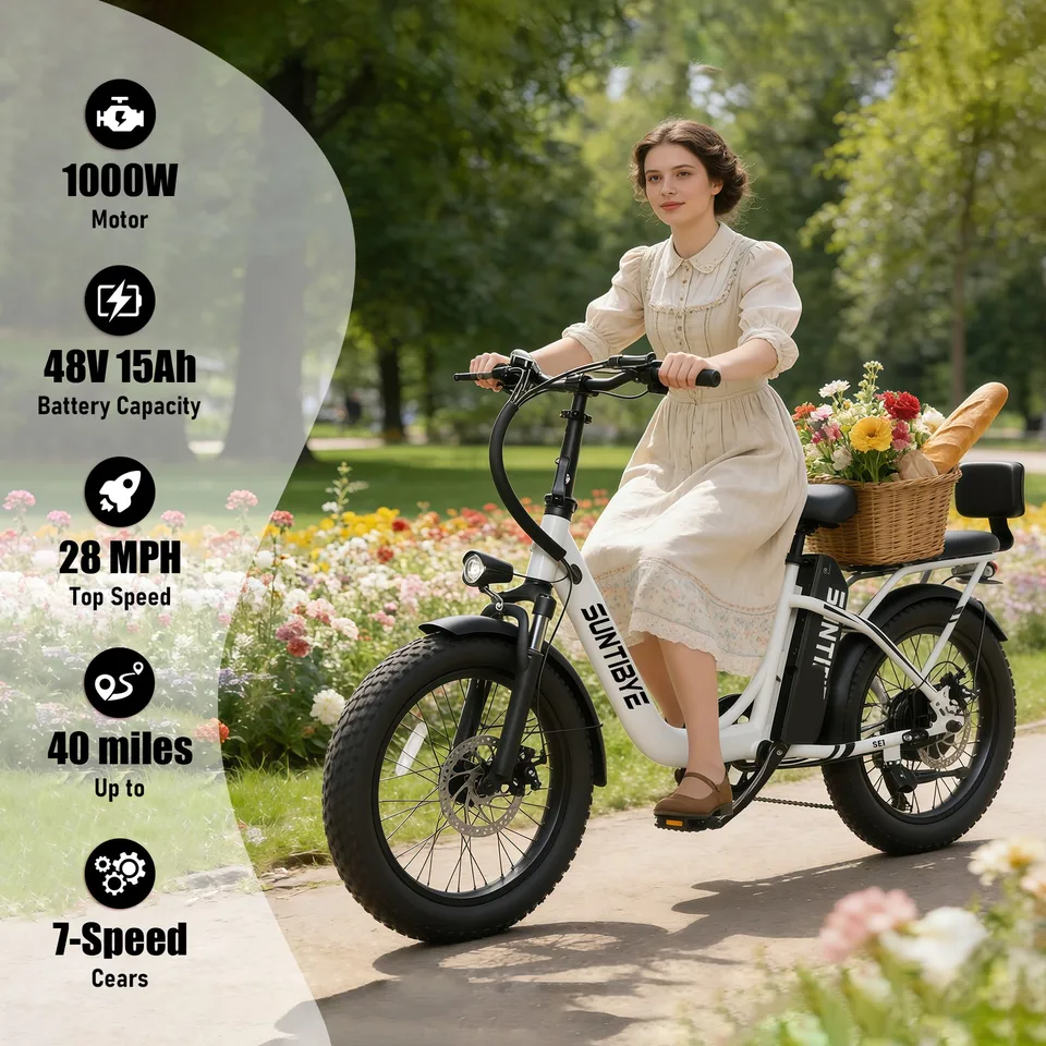 Folding Electric Bike 48V 15AH 1000W 20" ebike w/ Seat City Commuter US