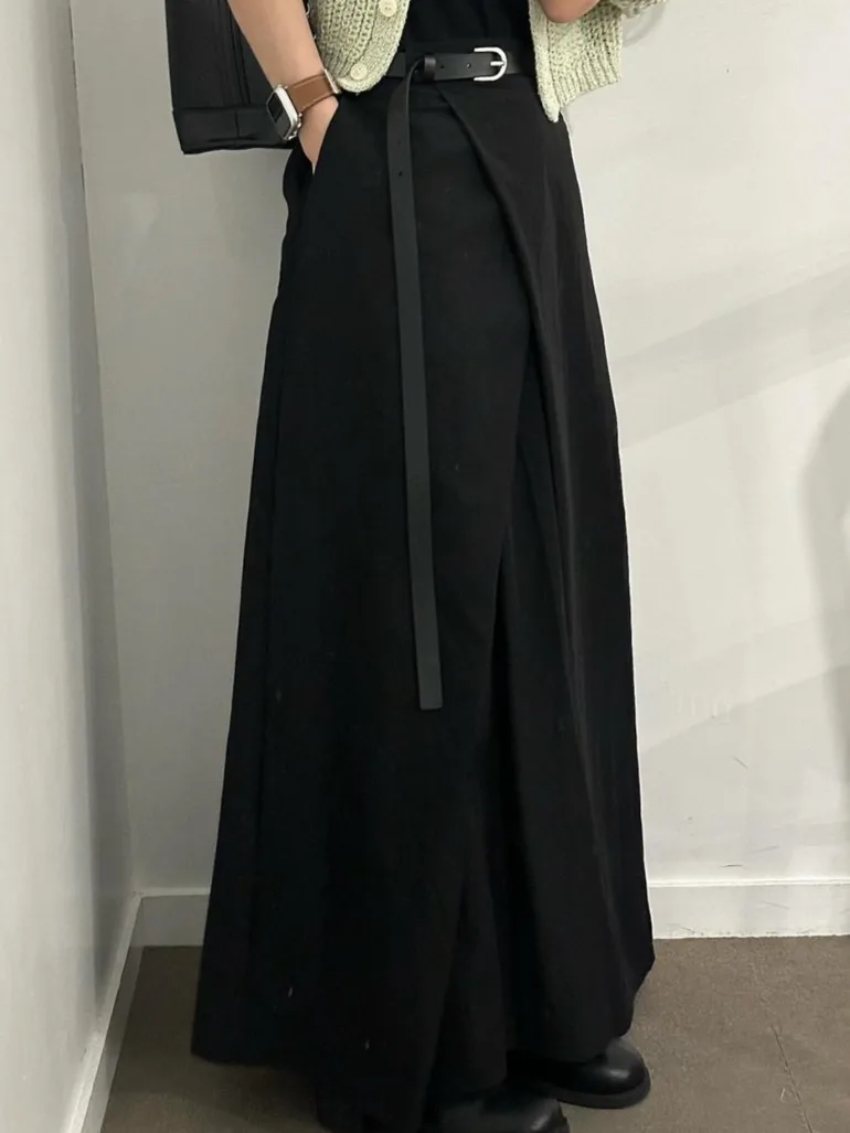 Fashionable Asymmetric High Waist Women's Skirt Chic Lightweight Long Dress Elegant Commute Korean Style Polyester Fiber