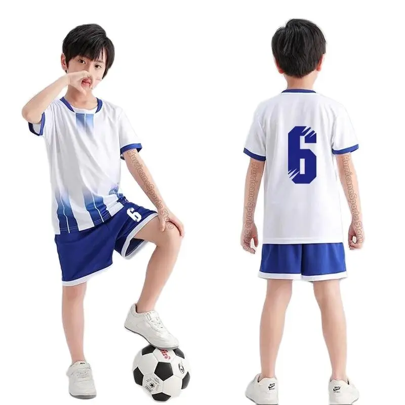 Número de impressão gratuito 0-99 #   Camiseta de futebol infantil shorts meninos conjuntos de camisa de futebol estudante roupas esportivas 4xs-s