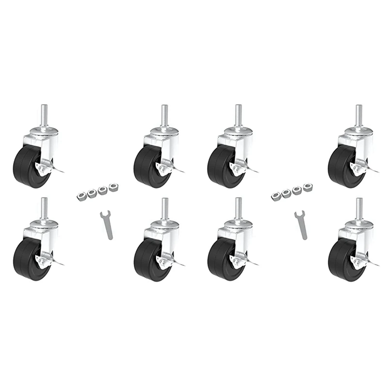 

8PCS 2Inch Caster Wheels,Threaded Stem Rubber Casters(Screw Diameter 1/4Inch,Length 1Inch) For Wire Shelves Rack Legs