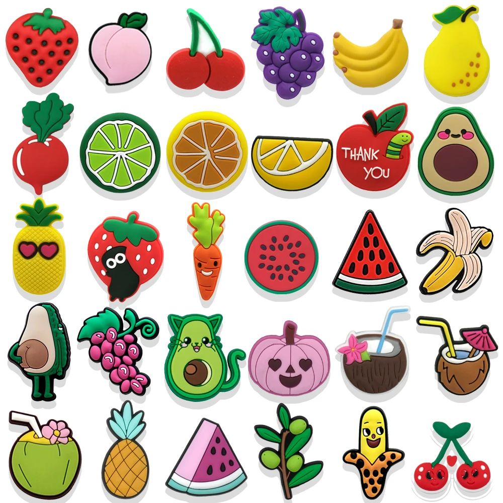 1/30pcs Fruit Shoe Charms Lemon Avocado Watermelon Banana Coconut Pins for Girl Kids Plants Shoe Decorations Pins Accessories