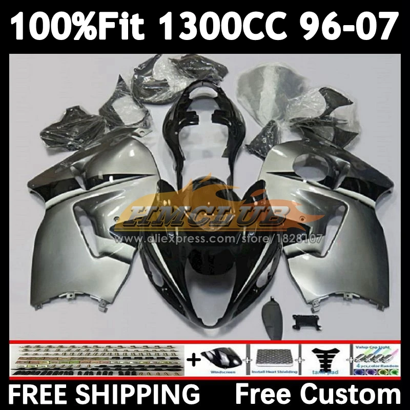 Body For SUZUKI Hayabusa GSXR1300 silvery blk GSXR 1300 1996 1997 1998 1999 2001 37No.80 GSXR-1300 00 02 03 04 05 06 07 Fairing