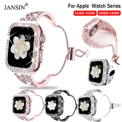 Women Strap Bracelet For Apple Watch Series 9 8 7 41mm 45mm Diamond Band+Bling Bumper Case For iWatch 42 38 40mm 44mm Wristband