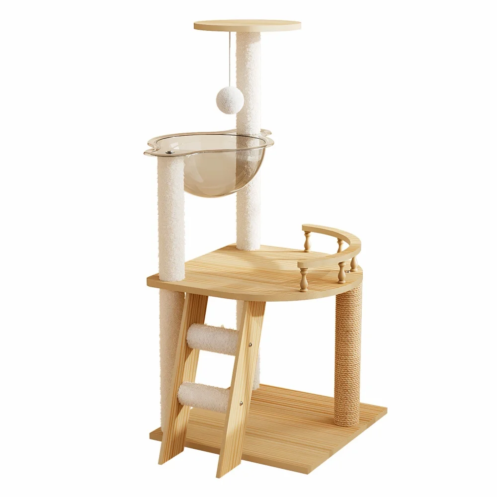 

41.3" Modern Cat Tower, Wood Cat Tree Tower for Indoor Cats, Cat Treewith Sisal-Covered Scratching Posts and Top Perch