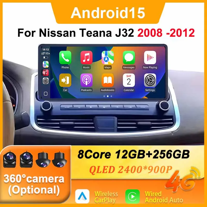 WIFI 4G GPS Multimidia Video Car Radio Android 15 Player Android Auto Carplay Stereo12.3 Inch for Nissan Teana J32 2008 -2012