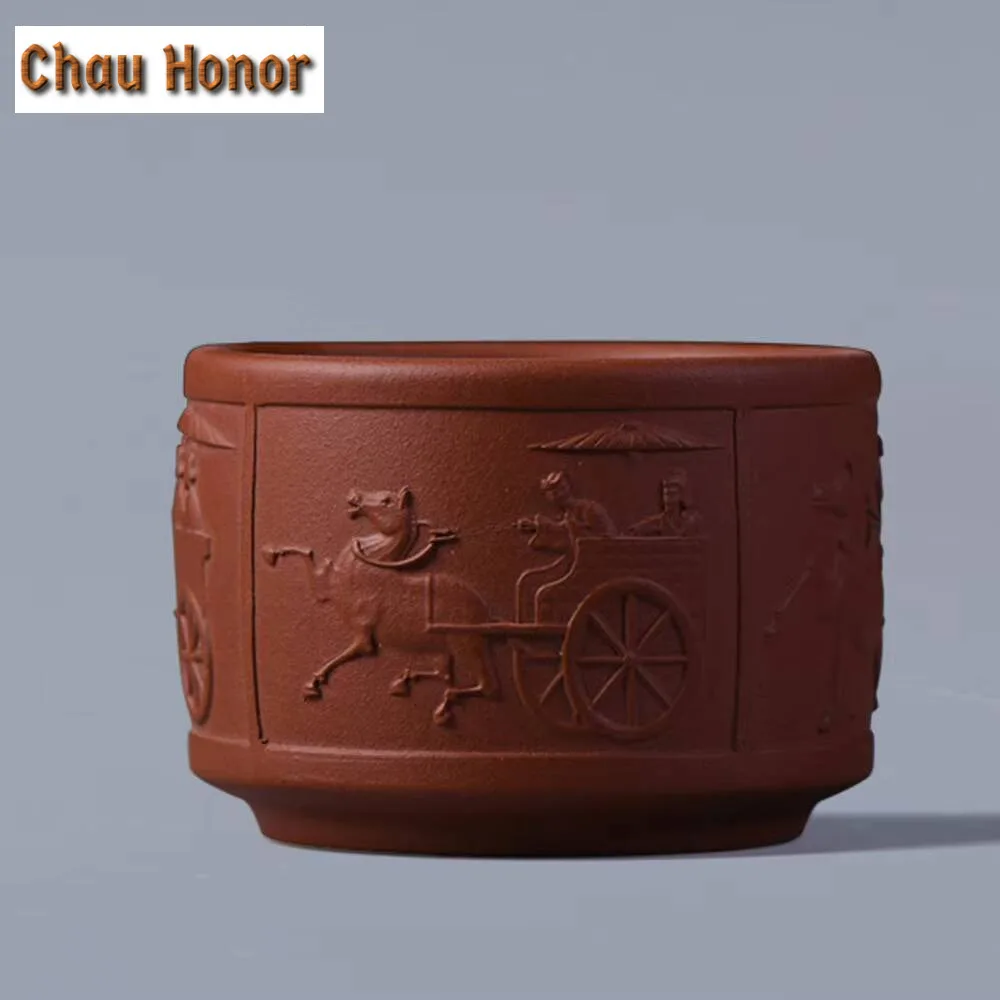

80ml Chinese Yingxing Zisha Teacup Dunhuang Grotto Murals Master Cup Sculpture Carriage Tea Bowl Purply Clay Mug Kung Fu Tea Set
