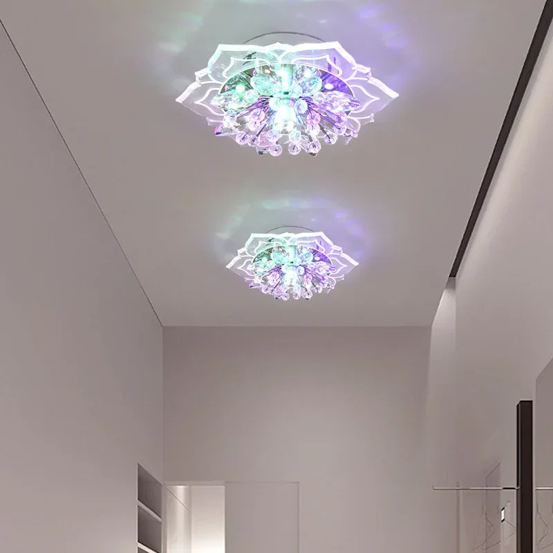 RGB ceiling Lamps Colorful Led Lotus Crystal Spot Light for Corridors Balconies Hallways Creative Plafonnier Luminaire