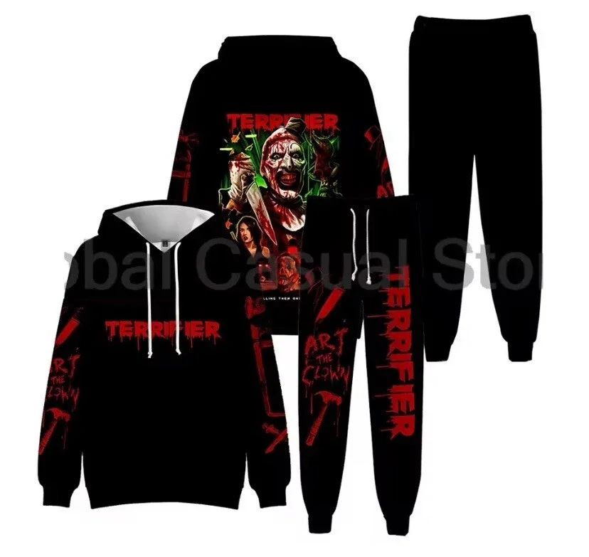 Halloween Two Piece Suit Horror Movie Terrifier 3D Print Hoodie + Pants 2Pcs Sets Men Women Fashion Sportwear Tracksuit Sets Run