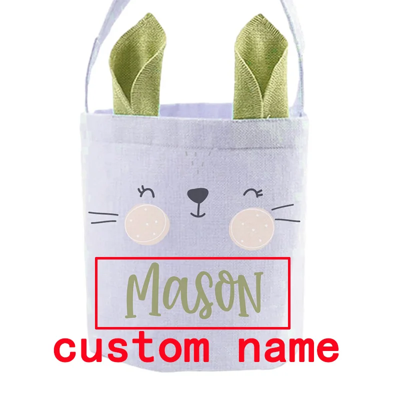 custom personalized name bunny ears Egg Hunt basket rabbit blue pink green happy Easter party children kid boy girl gift bag