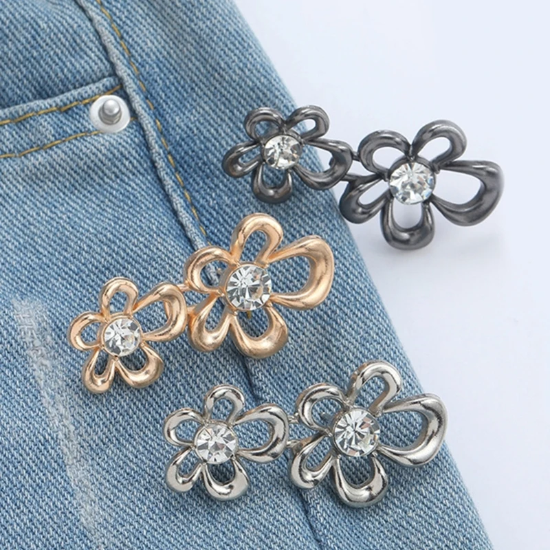 3Pairs Pants Waist Tighteners for Jeans Skirts, Adjustable Flower Waist Extenders Button, Convenient Jeans Extenders Button