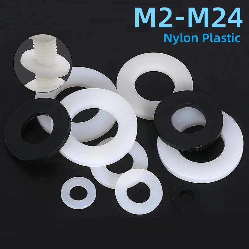 White/Black Nylon Plastic Gaskets M2 M2.5 M3 M4 M5 M6 M8 M10 M12 M14 M16 M18 M20 M22 M24 Flat Washer Insulated Flat Pad Ring