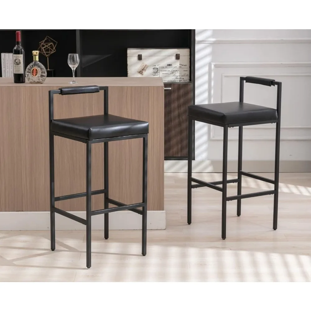 

Modern Bar Stools Set of 2 Leather Upholstered Bar Height Barstools with Low Back and Metal Frame 30 Inch Couter.Customized.
