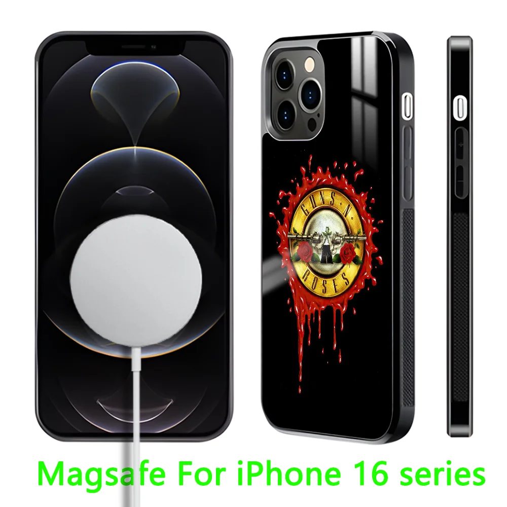 G-Guns N Band Roses Phone Case For iPhone 16 15 14 13 12 11 Pro Max Plus Mini Magnetic Magsafe Wireless Charging Cover